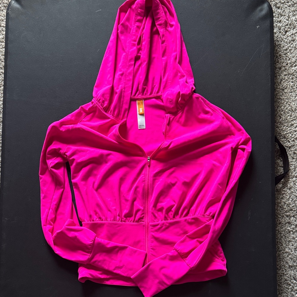 Lucy Vibrant Pink Zip-Up Hooded Jacket with Thumb Hole Sleeves